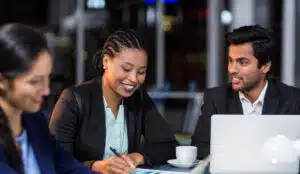 Businessman interacting with a colleague in the office