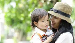 Mother and son joyful together sharing a moment