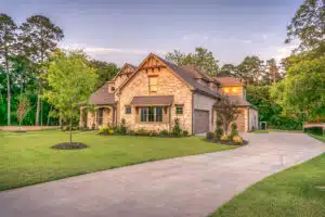 Beautiful brick house at sunset