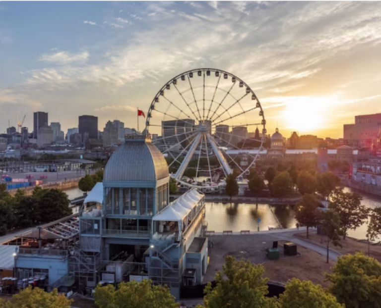 Montreal skyline during sunset with a Ferris wheel