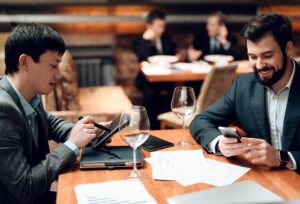 Business men meeting for a meal in a nice restaurant