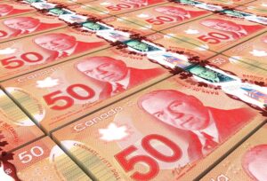 Stacks of Canadian fifty dollar bills