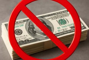 A stack of American bills with a strike through them. Why Companies Give Relocation Bonuses — and Why It Made Sense for Years, but less so now.